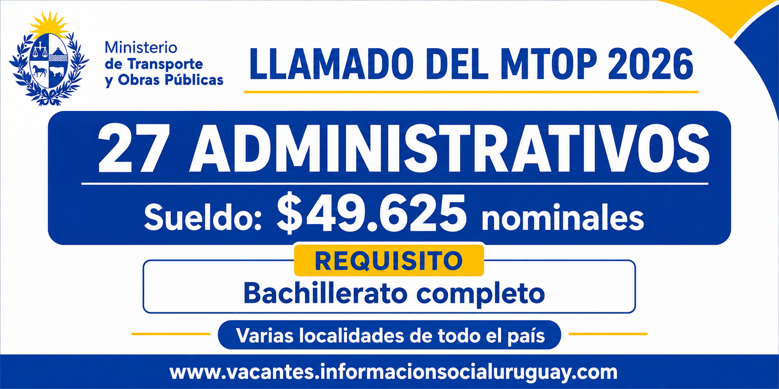 lamado MTOP administrativos 2026